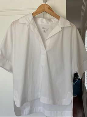 Nordstrom White Short-Sleeve Collared Popover Top